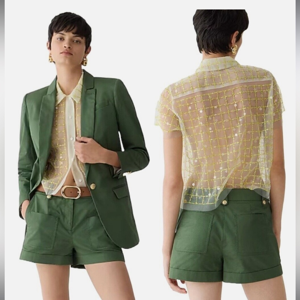 J. Crew patch pocket suit short in lightweight chino, utility green, size 12